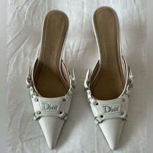 White leather Christian Dior kitten heel mule in size US 6